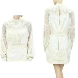 3821 ASOS Design Dress Women 4 Ivory High Neck Ruched Mini Zip Shift Evening